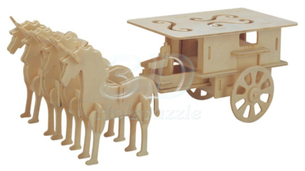 Vierspänner 3D Holzpuzzle – 69 Teile