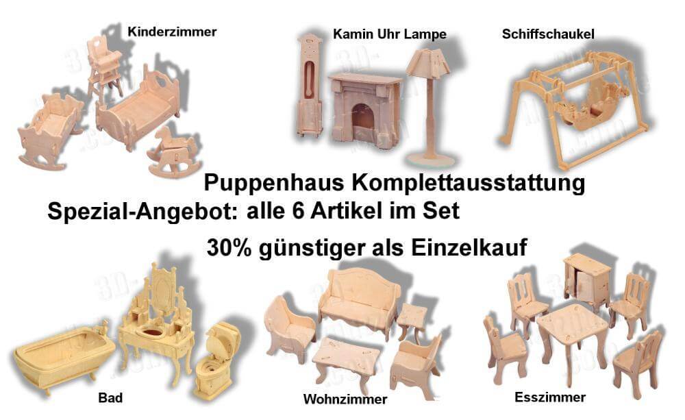 Puppenhaus-Möbel-Einrichtungsset 3D Holzpuzzle – 165 Teile